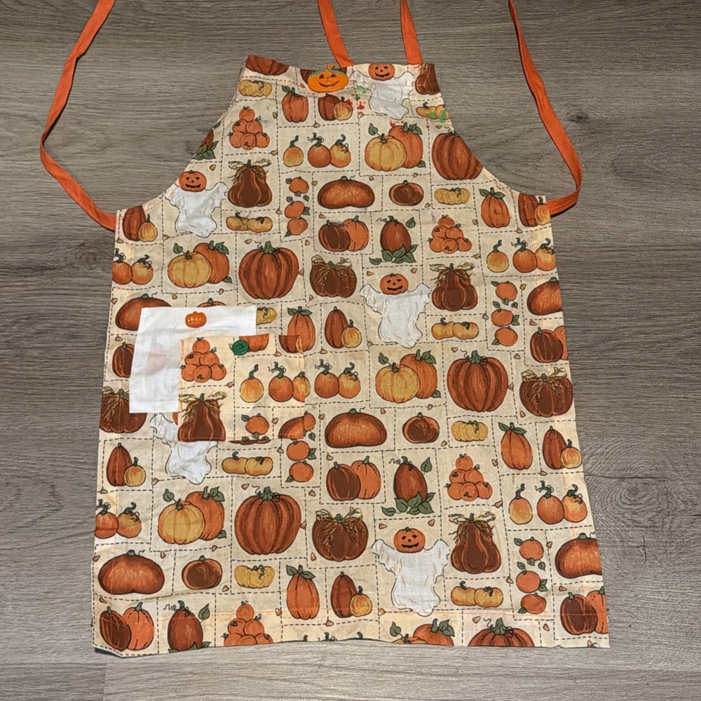 Vintage  Kids Halloween Ghosts Pumpkins Design Apron Smock Handmade 2 Pockets